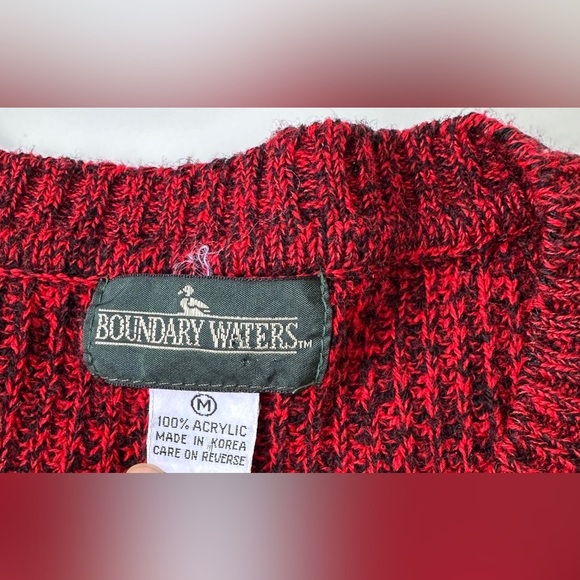 Vintage Boundary Waters Black Red Knit  Button Cardigan Sweater Women’s Medium - Picture 2 of 6